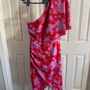 SHEIN Red and Pink One-Shoulder Dress